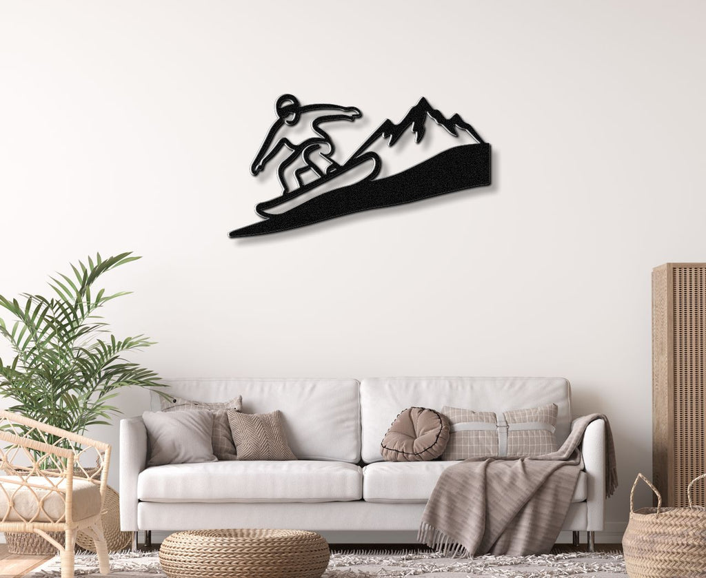 Snowboarder with Mountains Metal Wall Art