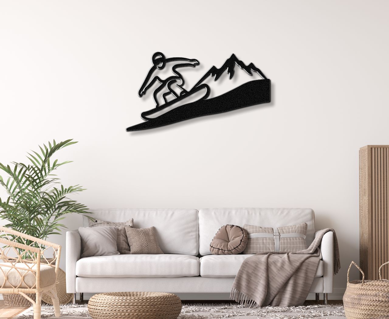 Snowboarder with Mountains Metal Wall Art
