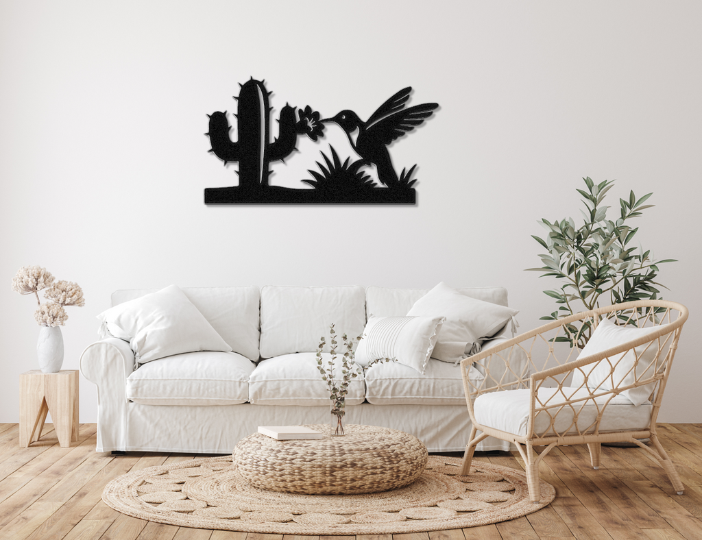 Hummingbird and Saguaro Metal Wall Art