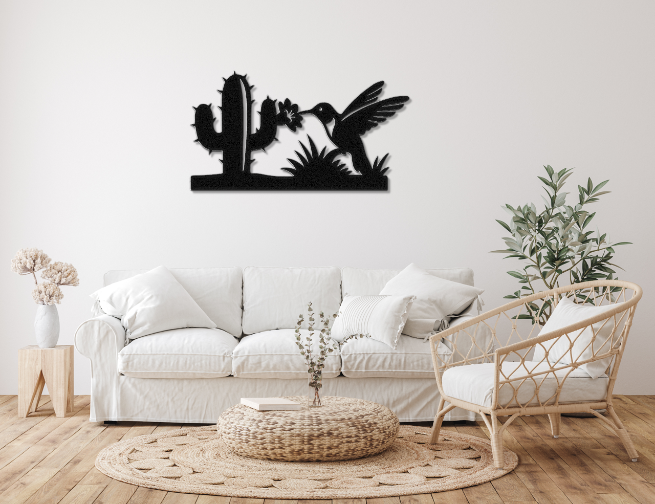 Hummingbird and Saguaro Metal Wall Art