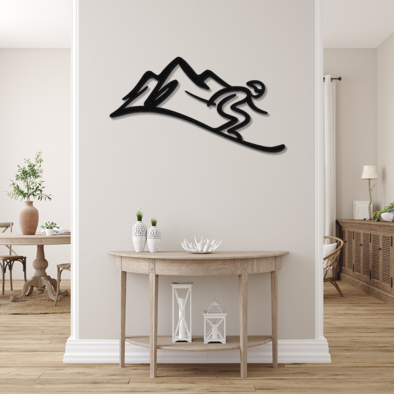 Skier and Mountain Metal Wall Art