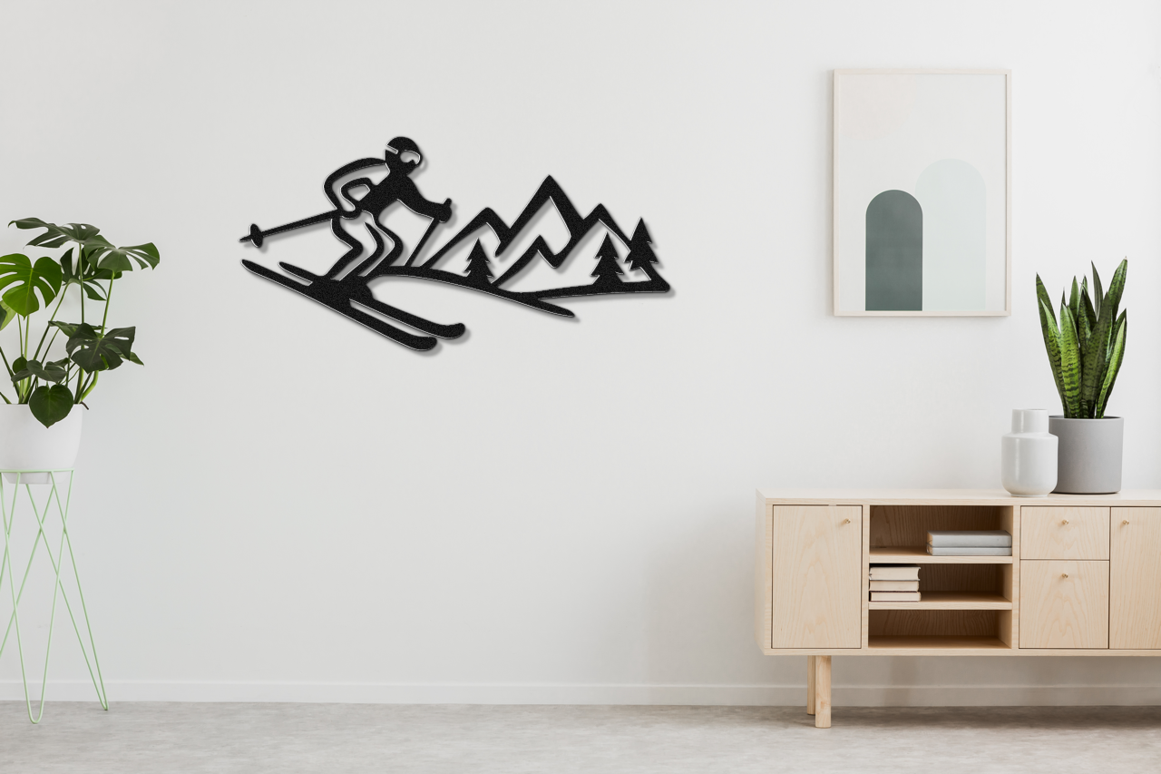 Skier and Mountain Metal Wall Art