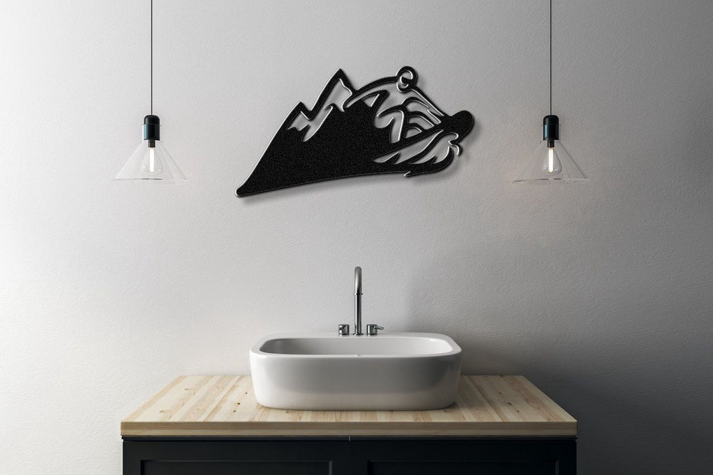 Snowboarder with Mountains Metal Wall Art