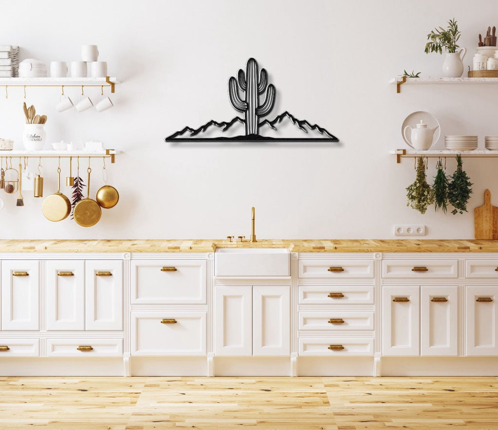 Saguaro Cactus with Mountains Metal Wall Art