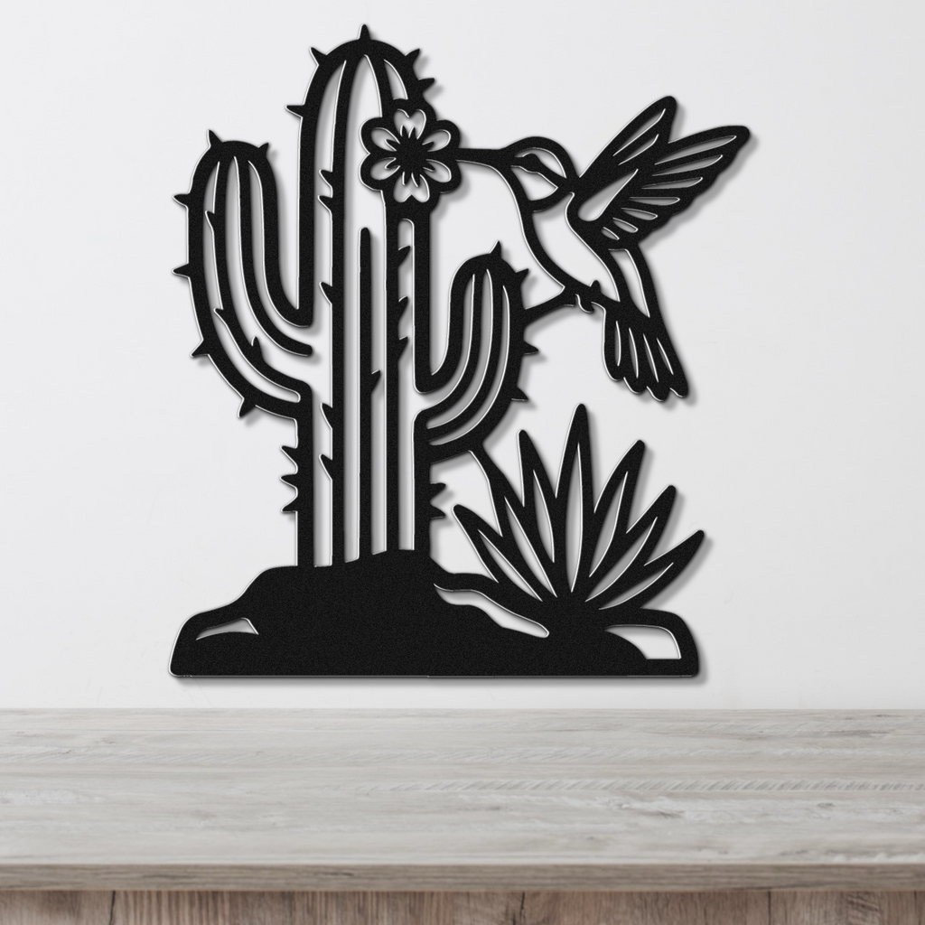Hummingbird and Saguaro Metal Wall Art