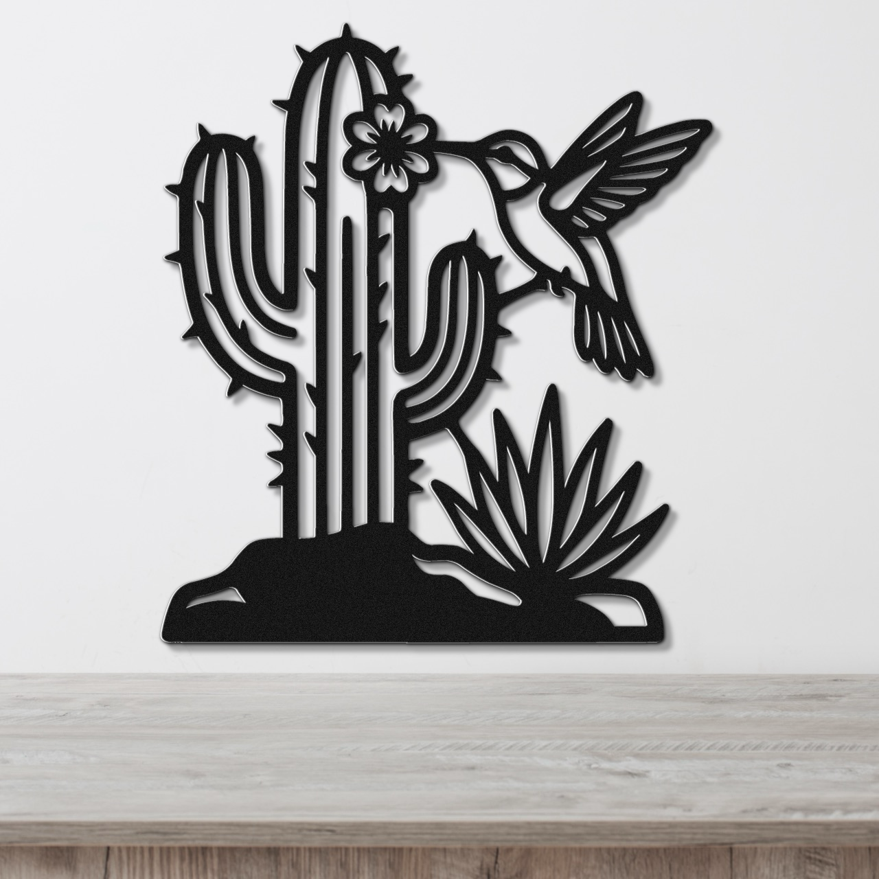 Hummingbird and Saguaro Metal Wall Art