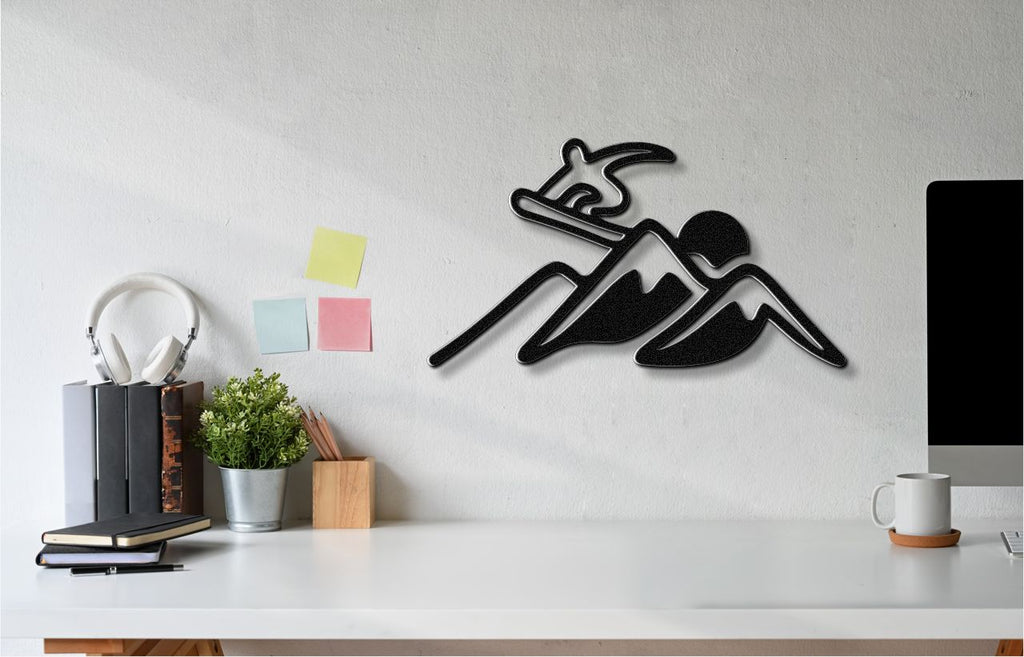 Snowboarder with Mountains Metal Wall Art