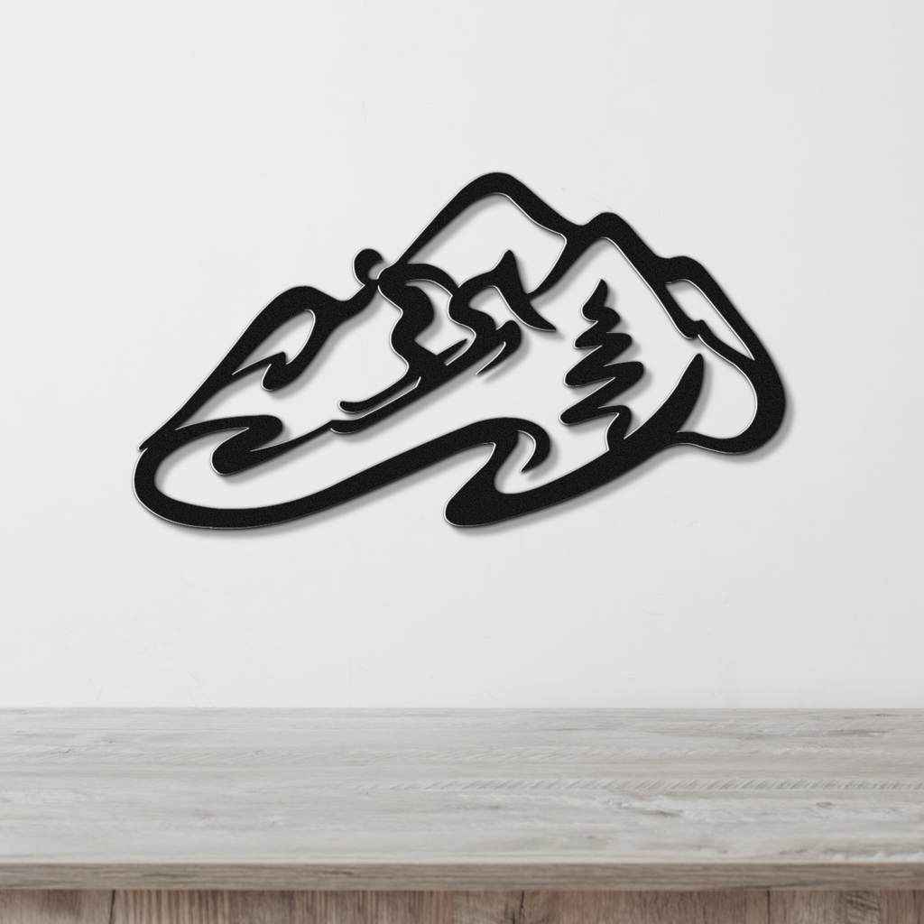 Skier and Mountain Metal Wall Art