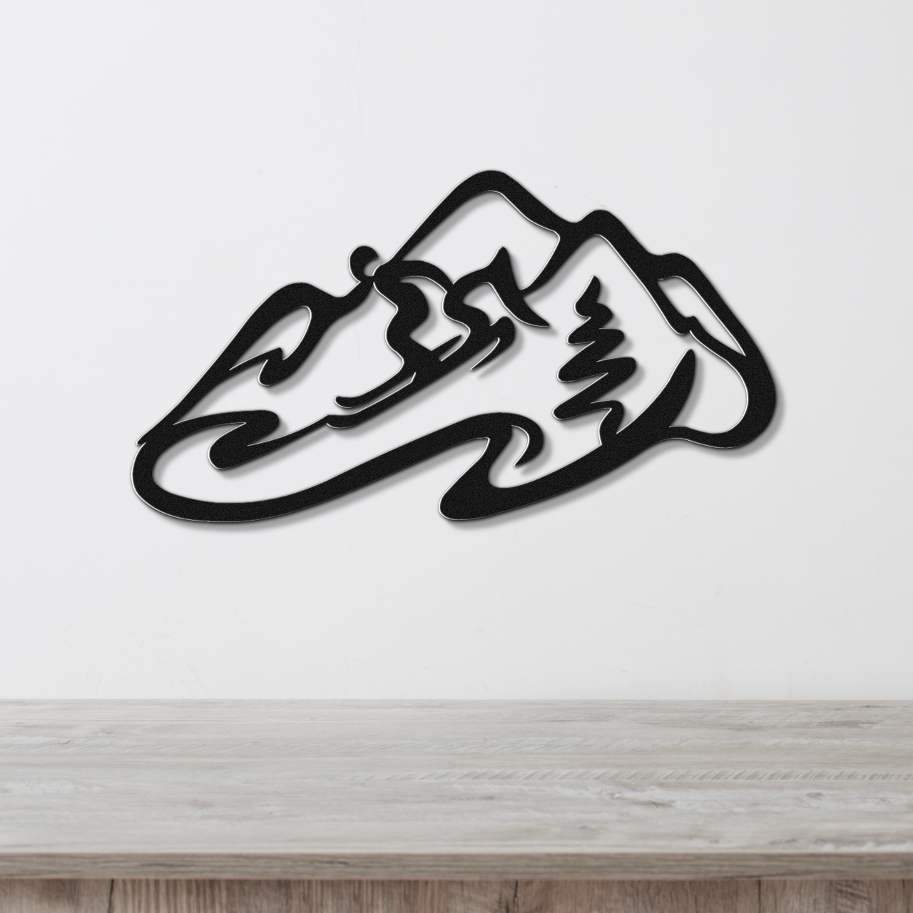 Skier and Mountain Metal Wall Art