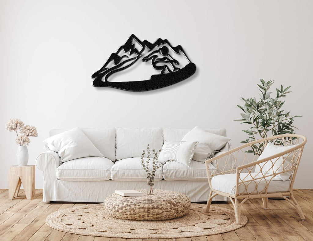 Snowboarder with Mountains Metal Wall Art
