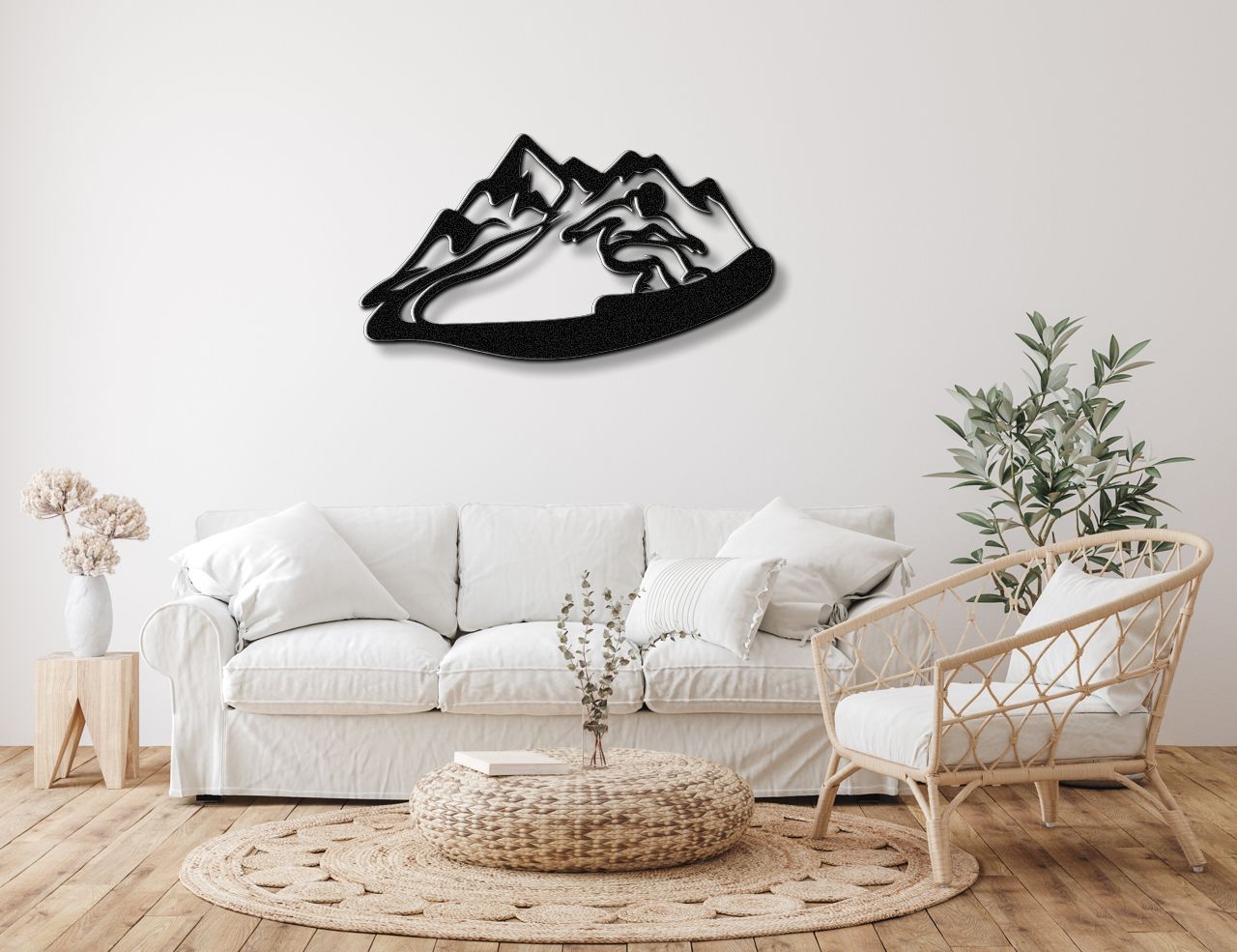 Snowboarder with Mountains Metal Wall Art