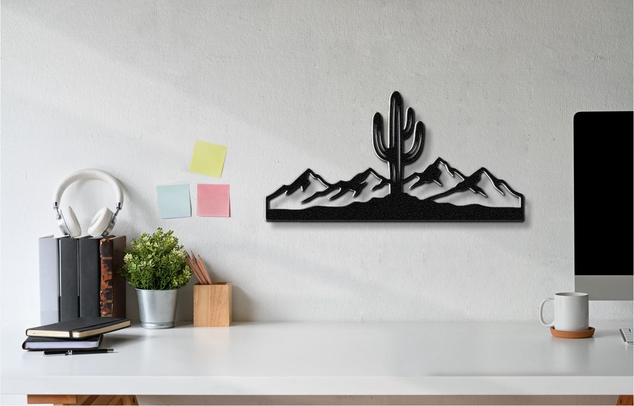 Saguaro Cactus with Mountains Metal Wall Art