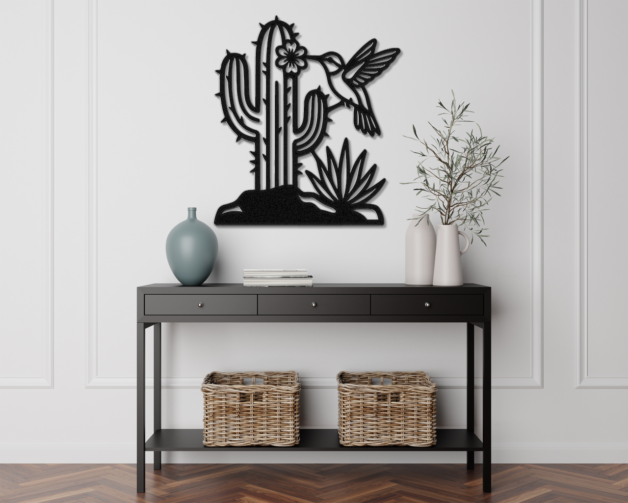 Hummingbird and Saguaro Metal Wall Art