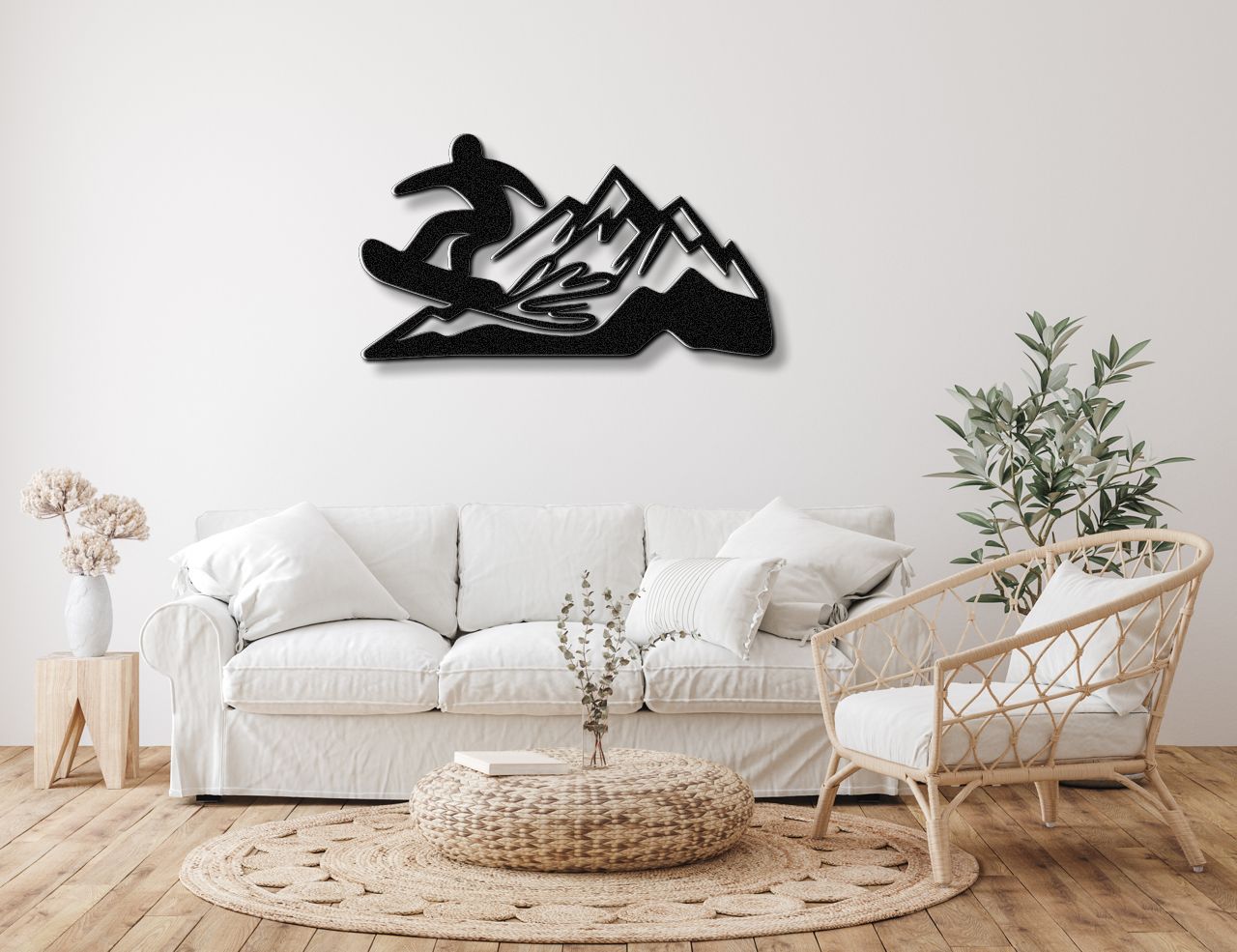 Snowboarder with Mountains Metal Wall Art