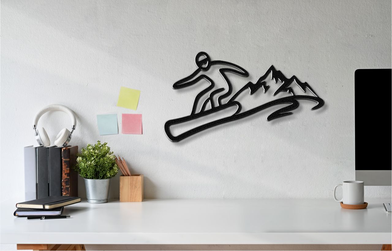 Snowboarder with Mountains Metal Wall Art