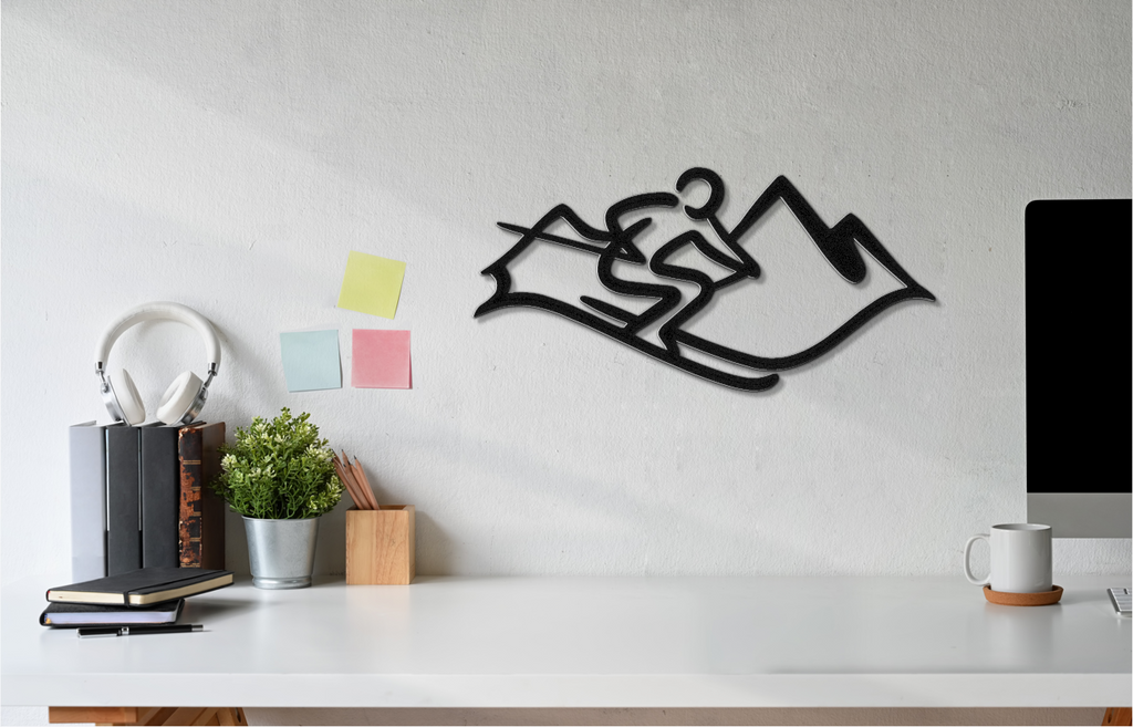 Skier and Mountain Metal Wall Art