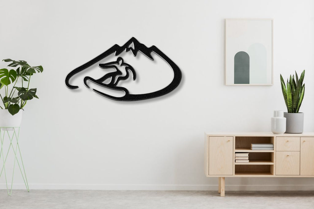 Snowboarder with Mountains Metal Wall Art