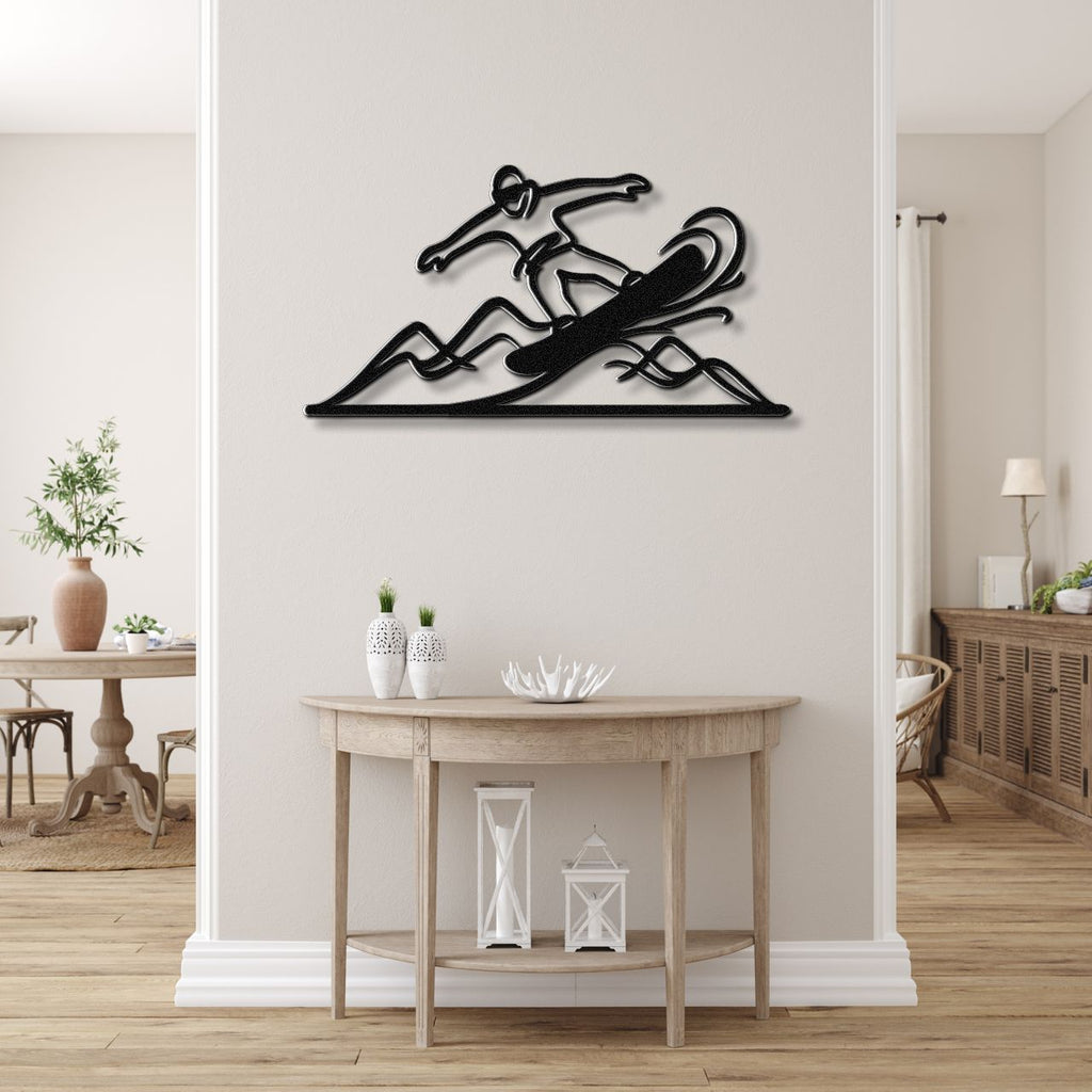 Snowboarder with Mountains Metal Wall Art
