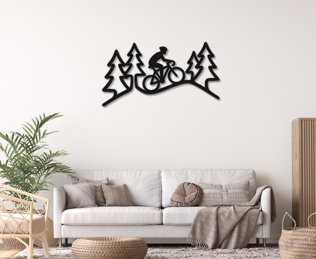 Cycling in the Pines Metal Wall Art