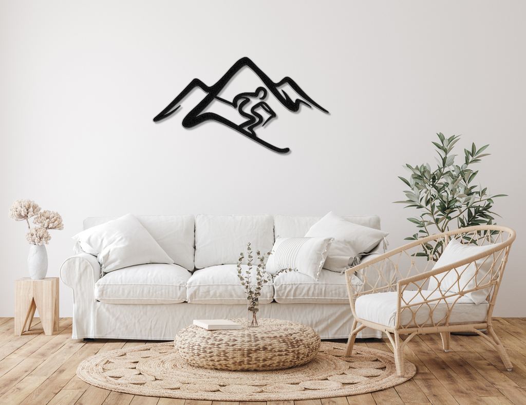 Skier and Mountain Metal Wall Art