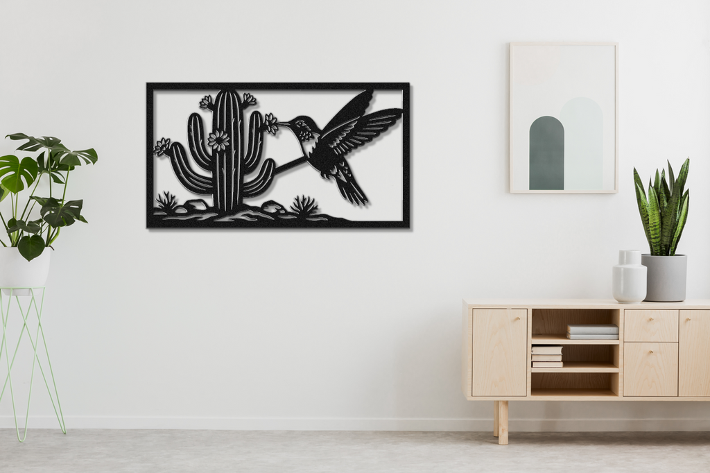Hummingbird and Saguaro Metal Wall Art