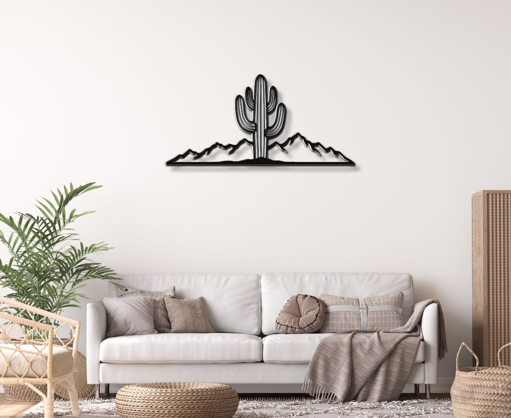 Saguaro Cactus with Mountains Metal Wall Art