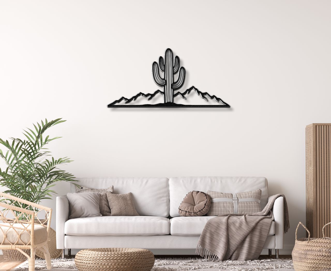Saguaro Cactus with Mountains Metal Wall Art