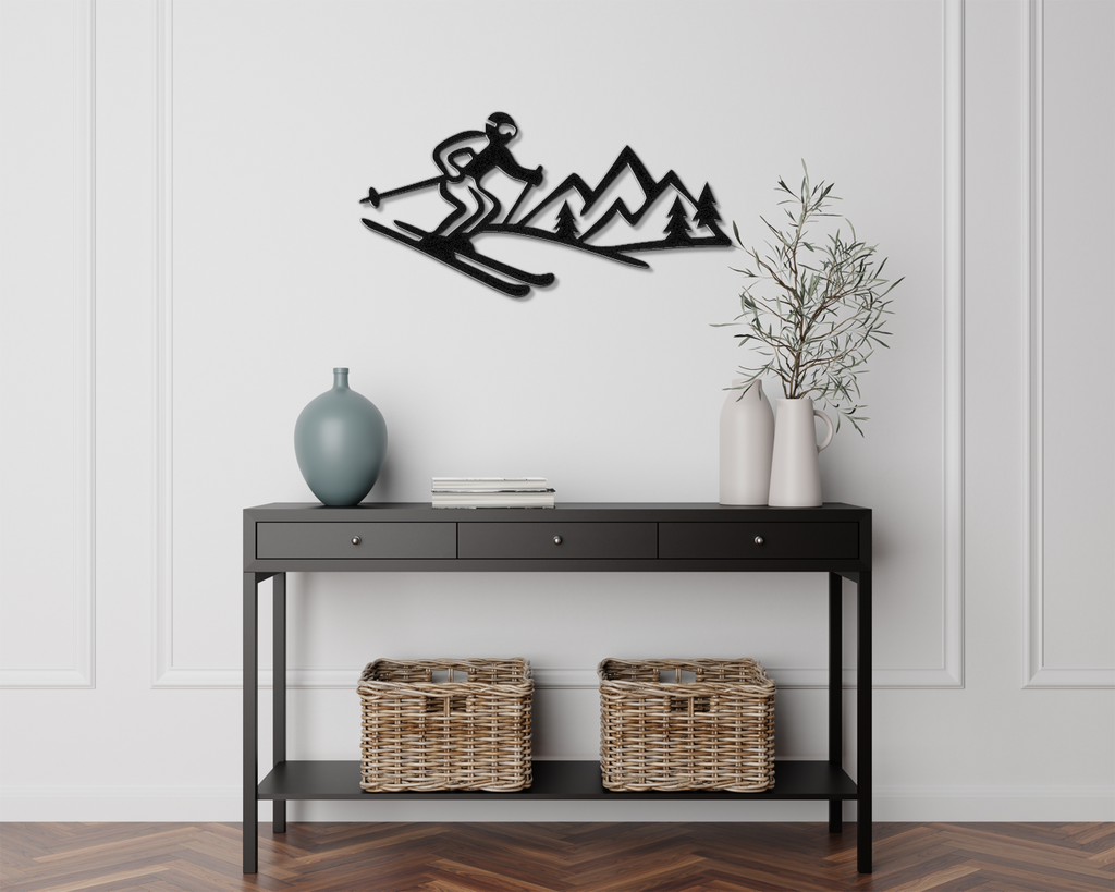 Skier and Mountain Metal Wall Art