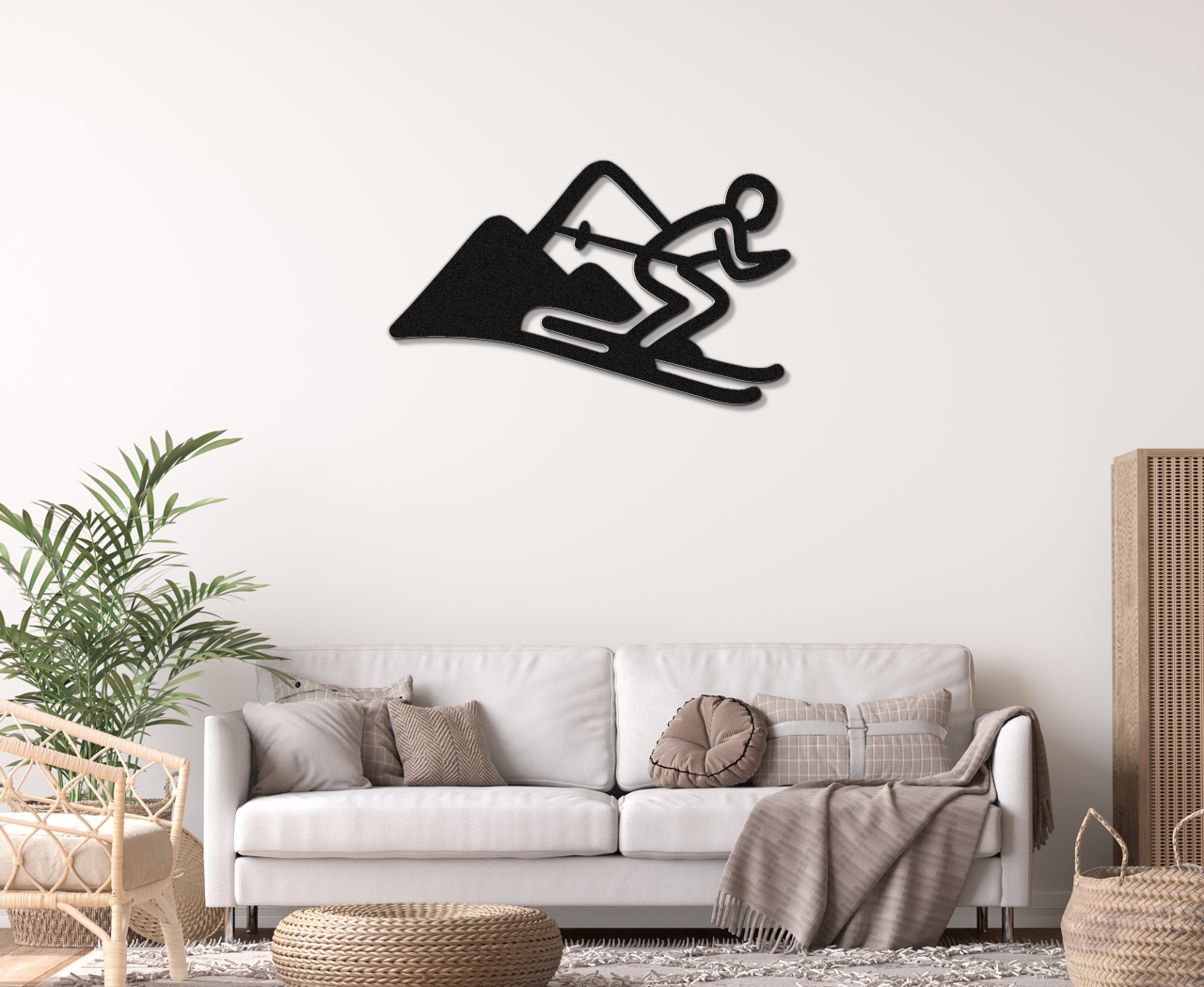 Skier and Mountain Metal Wall Art