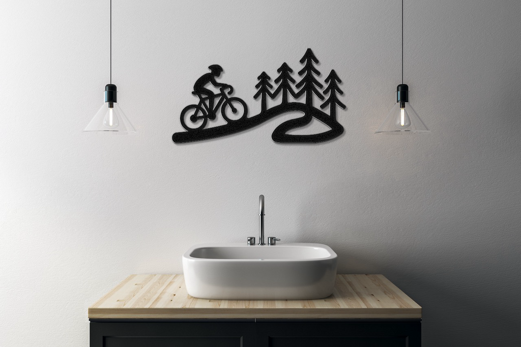 Cycling in the Pines Metal Wall Art