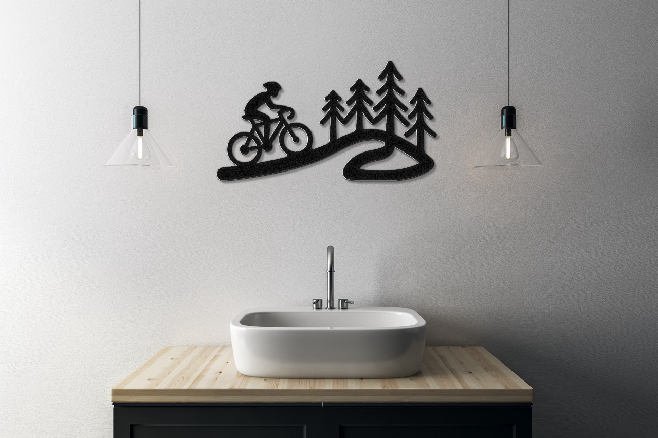 Cycling in the Pines Metal Wall Art