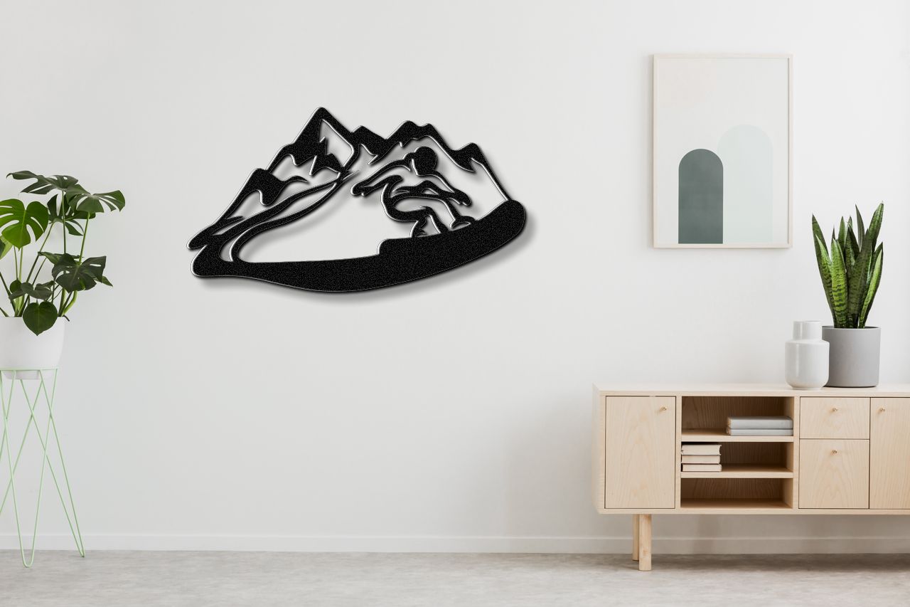 Snowboarder with Mountains Metal Wall Art