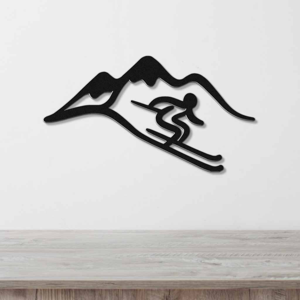 Skier and Mountain Metal Wall Art