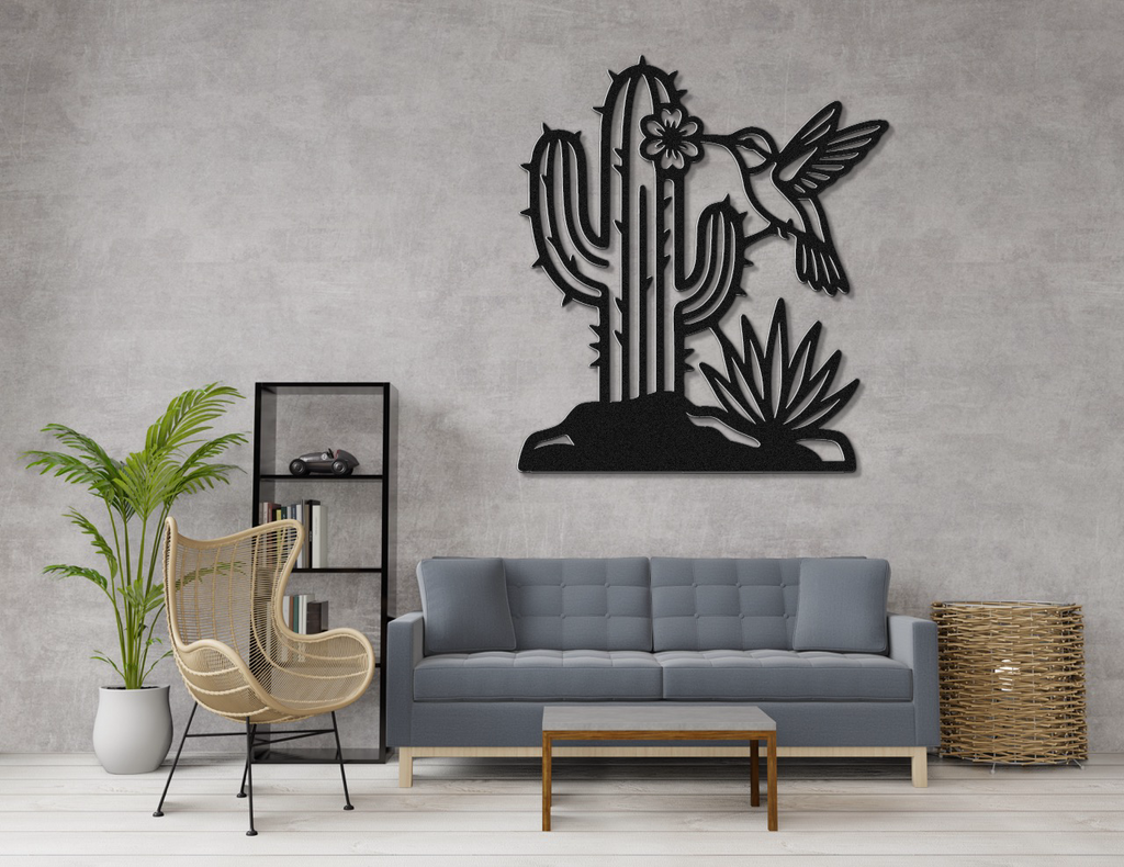 Hummingbird and Saguaro Metal Wall Art