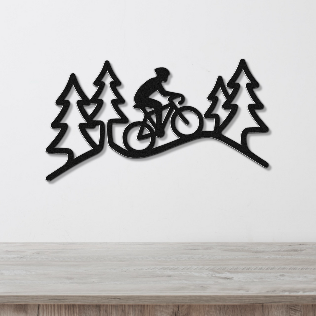 Cycling in the Pines Metal Wall Art