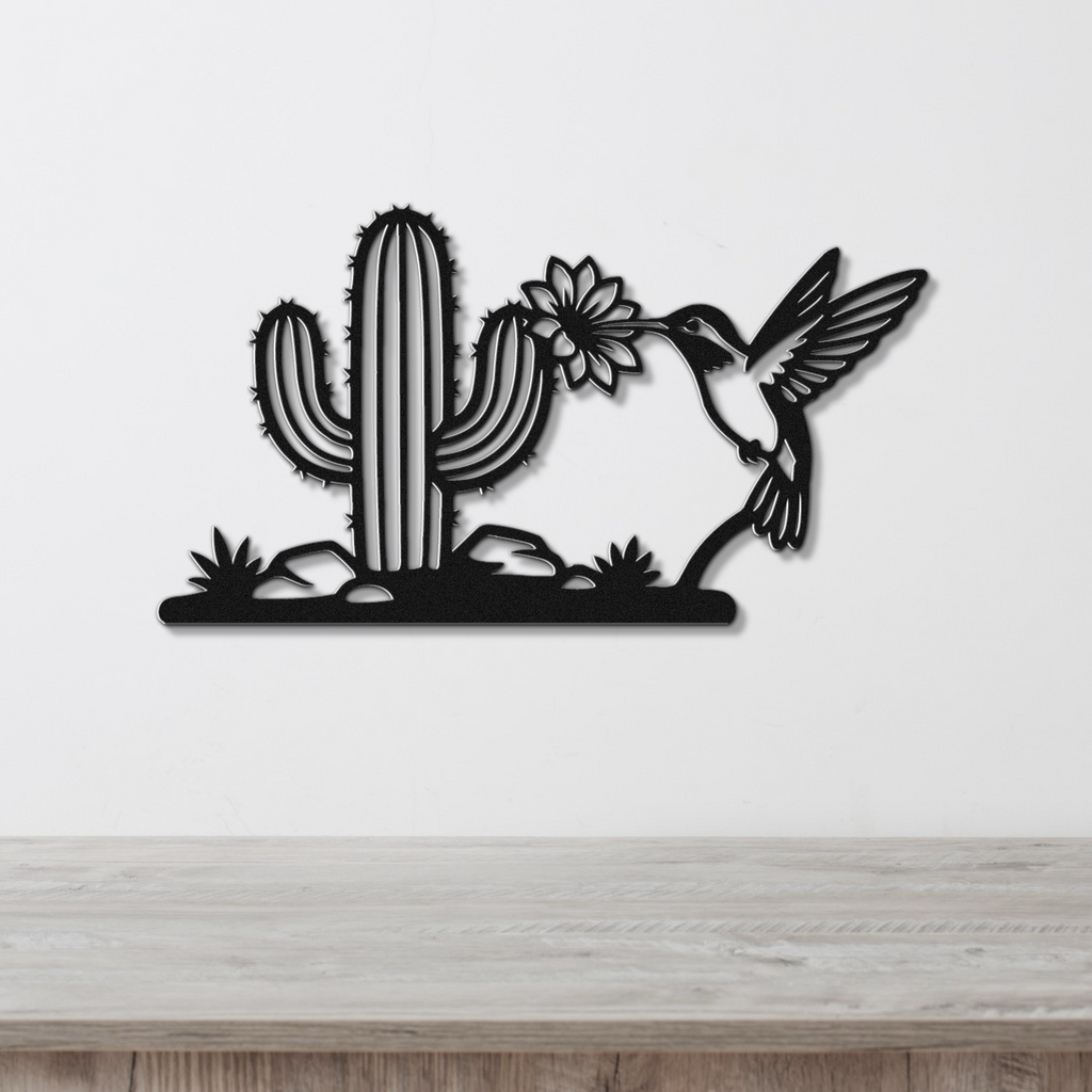 Hummingbird and Saguaro Metal Wall Art