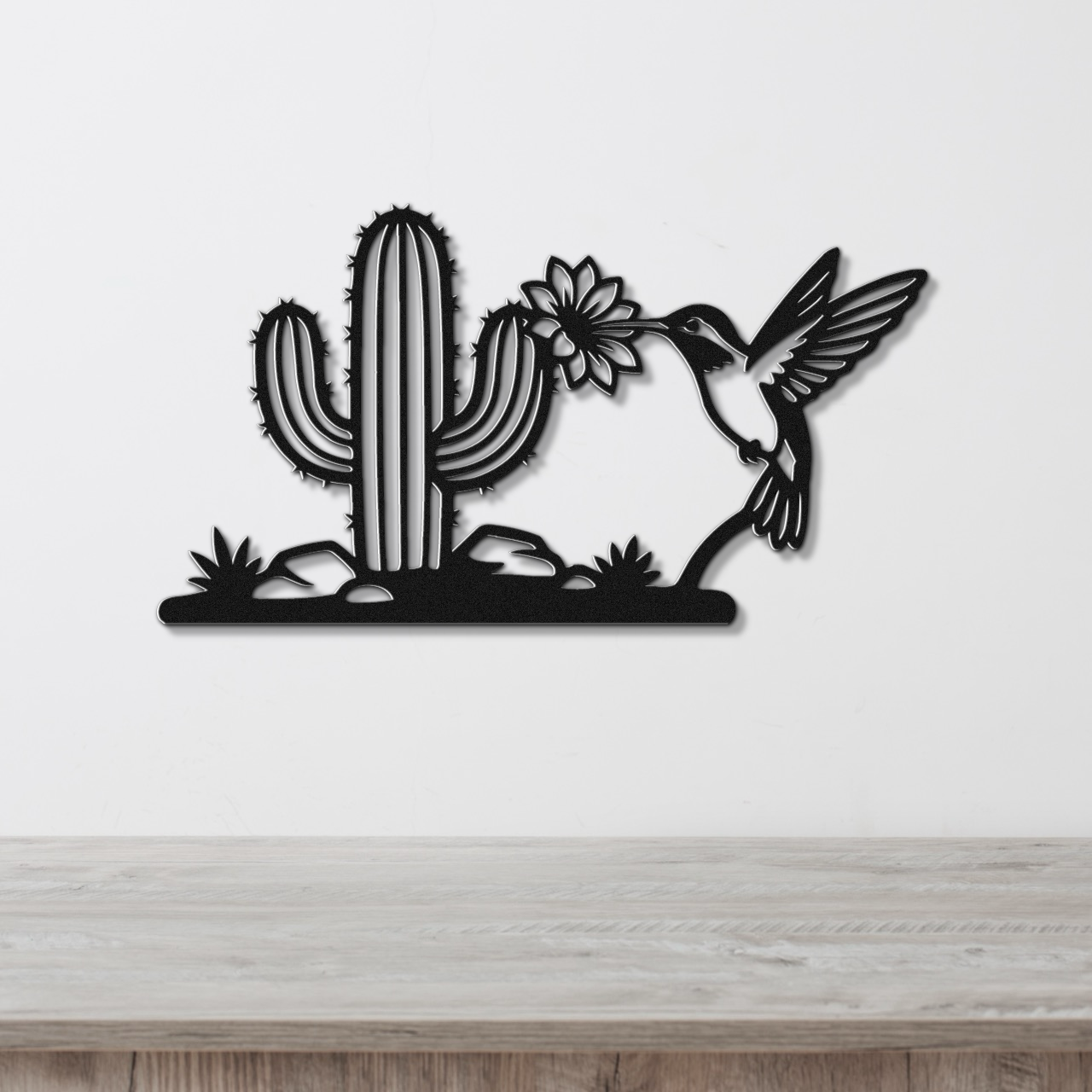Hummingbird and Saguaro Metal Wall Art