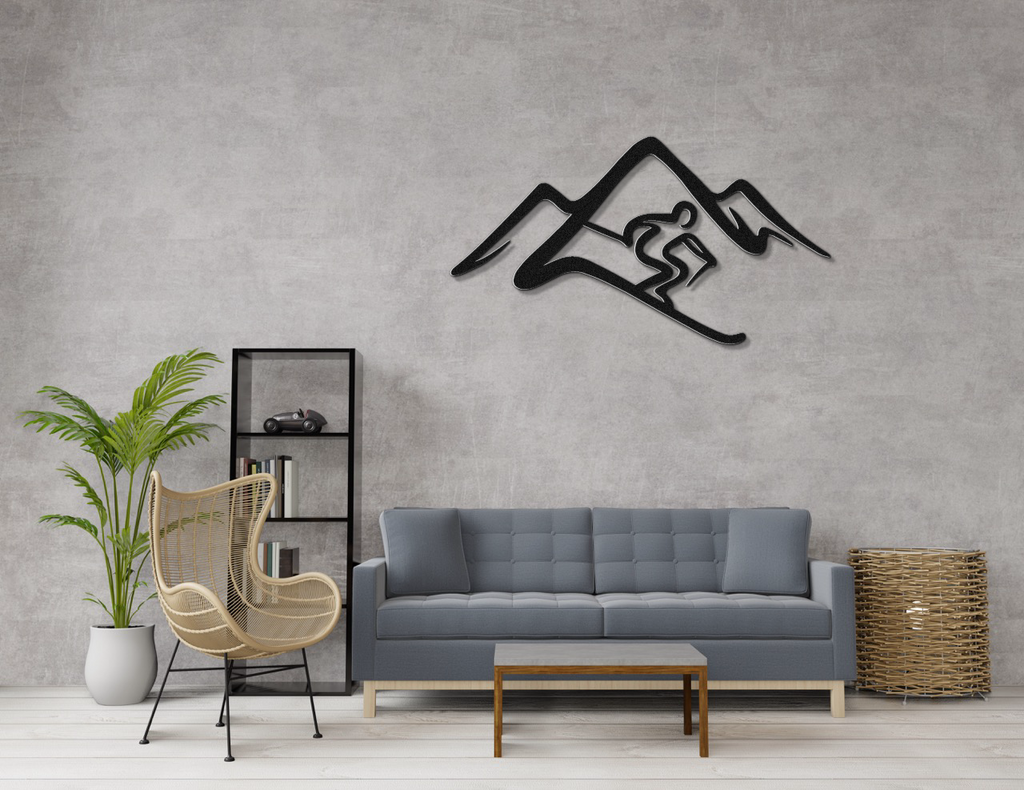 Skier and Mountain Metal Wall Art