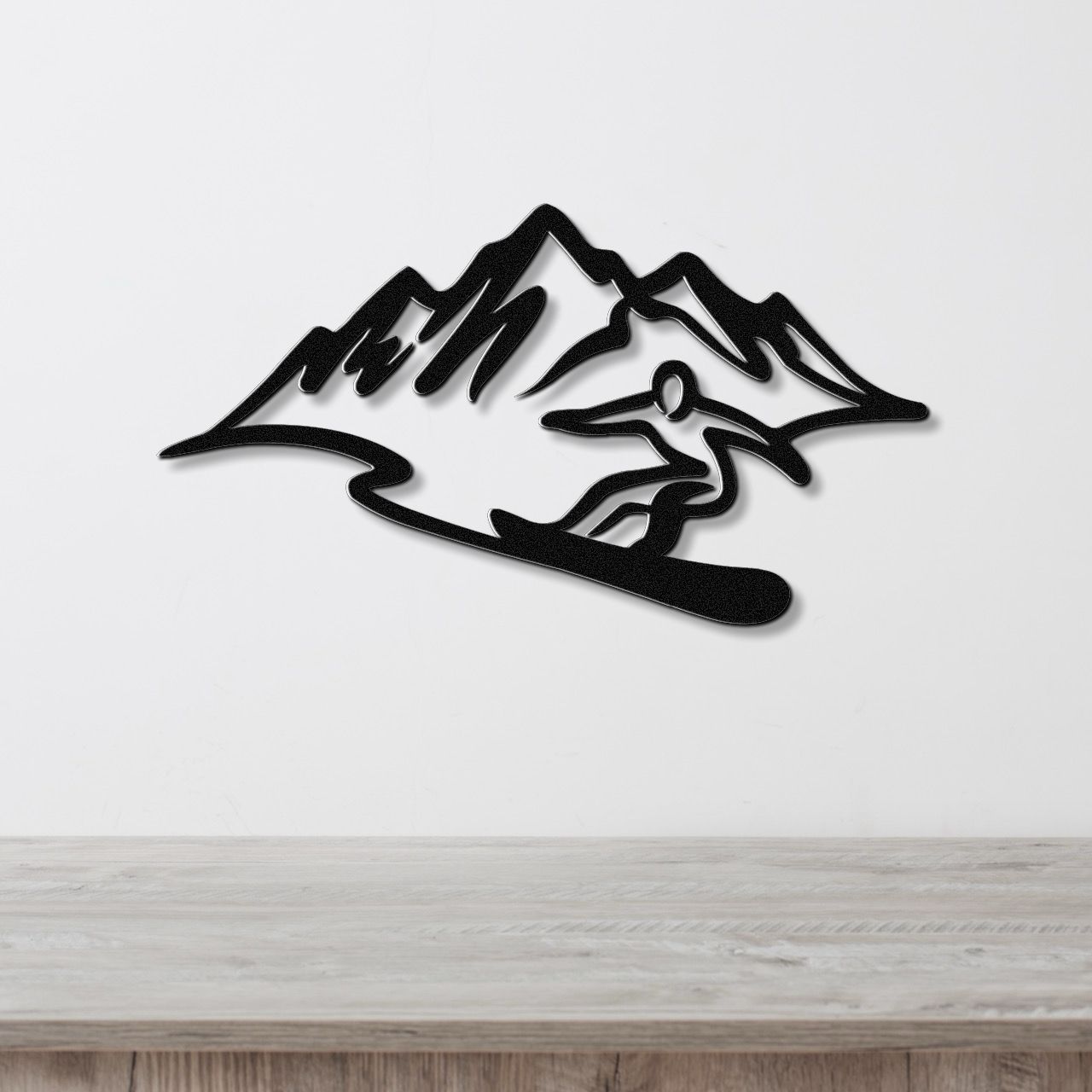Snowboarder with Mountains Metal Wall Art