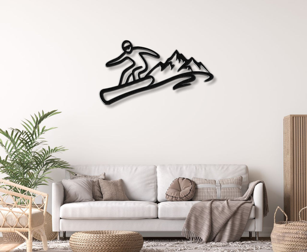 Snowboarder with Mountains Metal Wall Art