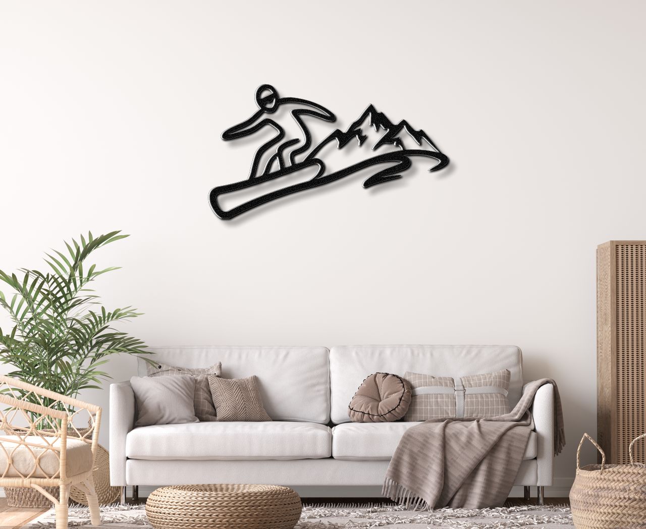 Snowboarder with Mountains Metal Wall Art