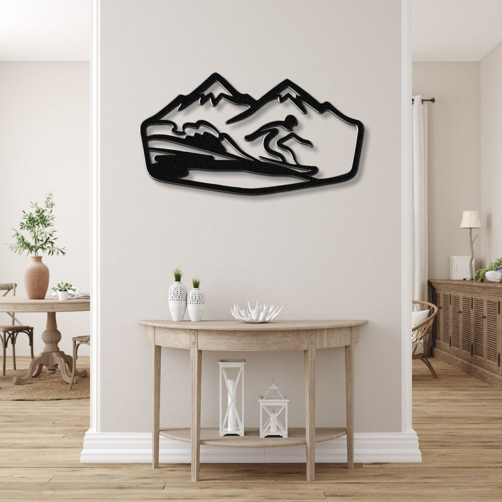 Snowboarder with Mountains Metal Wall Art