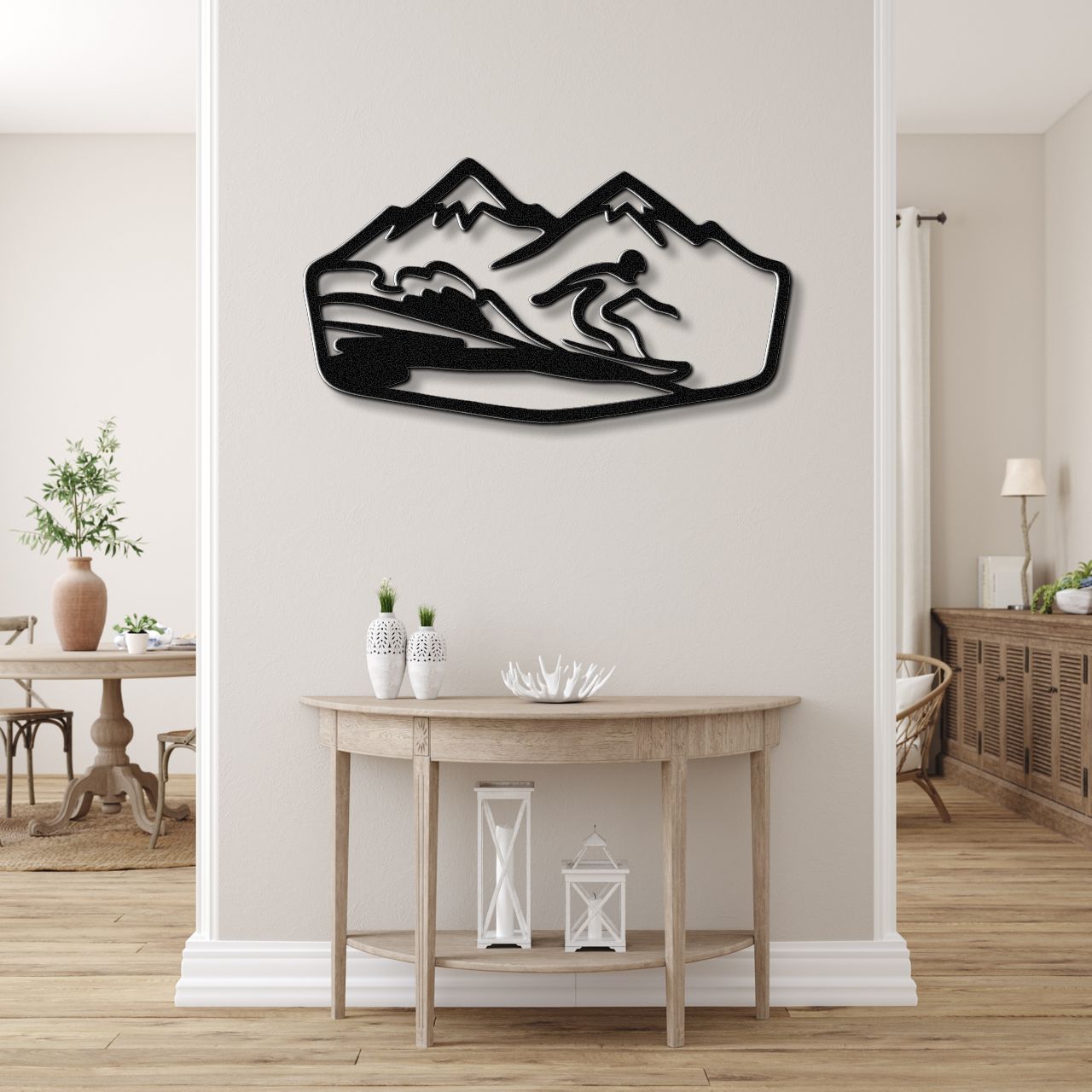 Snowboarder with Mountains Metal Wall Art