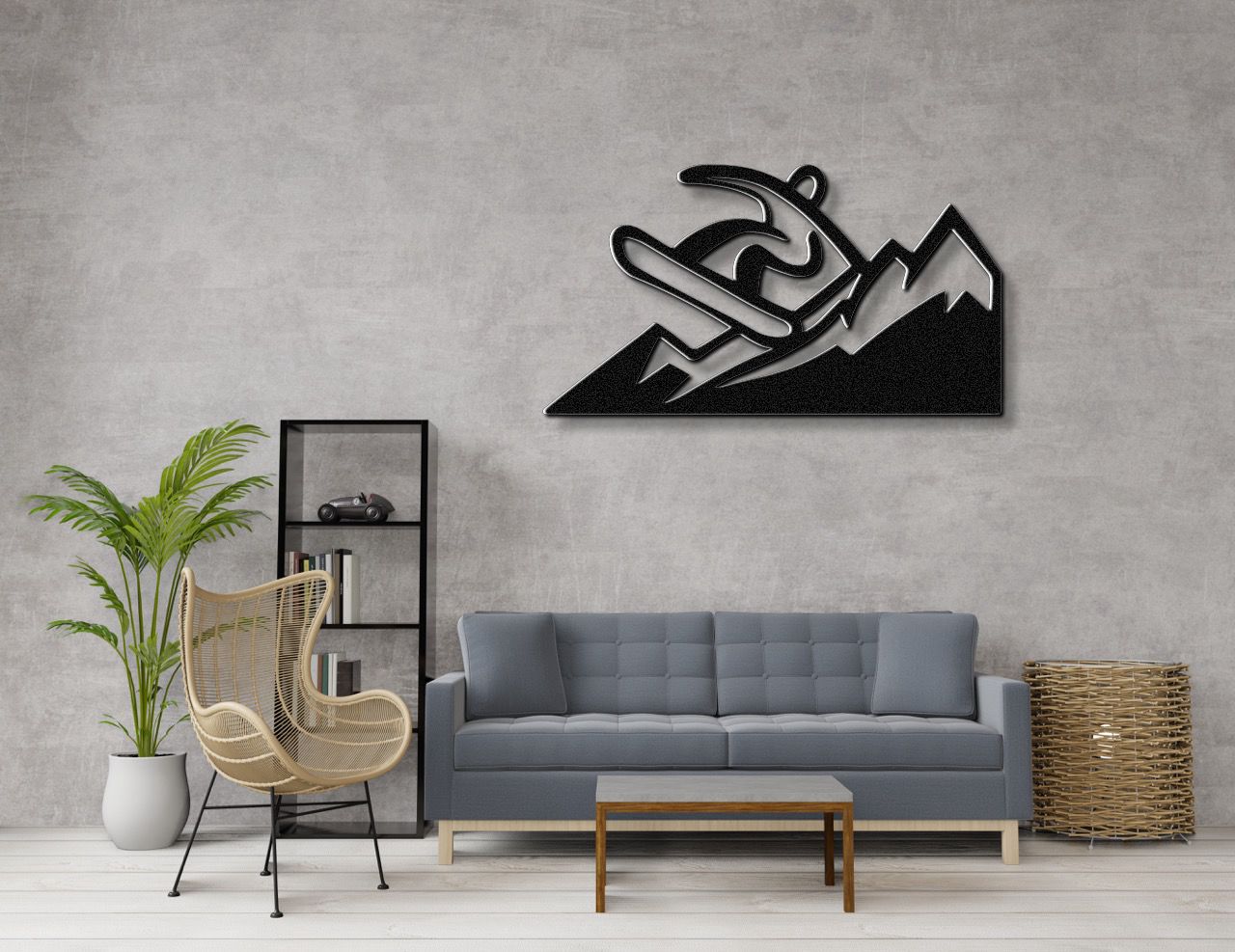 Snowboarder with Mountains Metal Wall Art