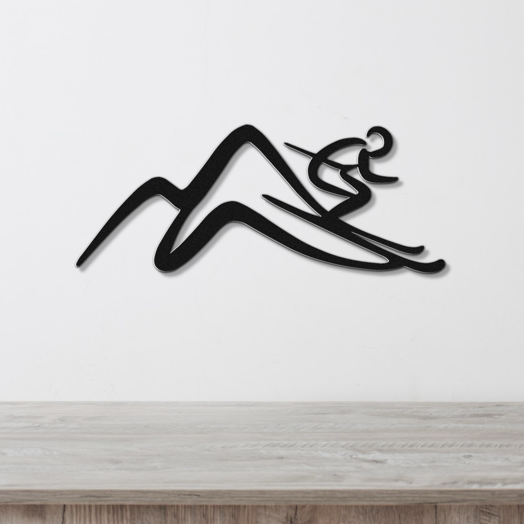 Skier and Mountain Metal Wall Art