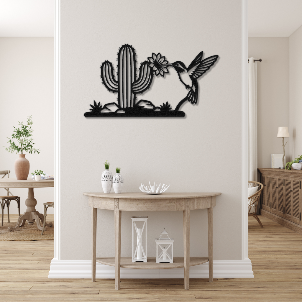 Hummingbird and Saguaro Metal Wall Art