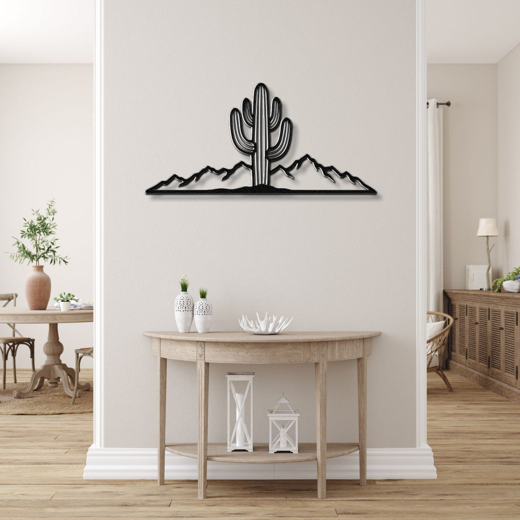 Saguaro Cactus with Mountains Metal Wall Art
