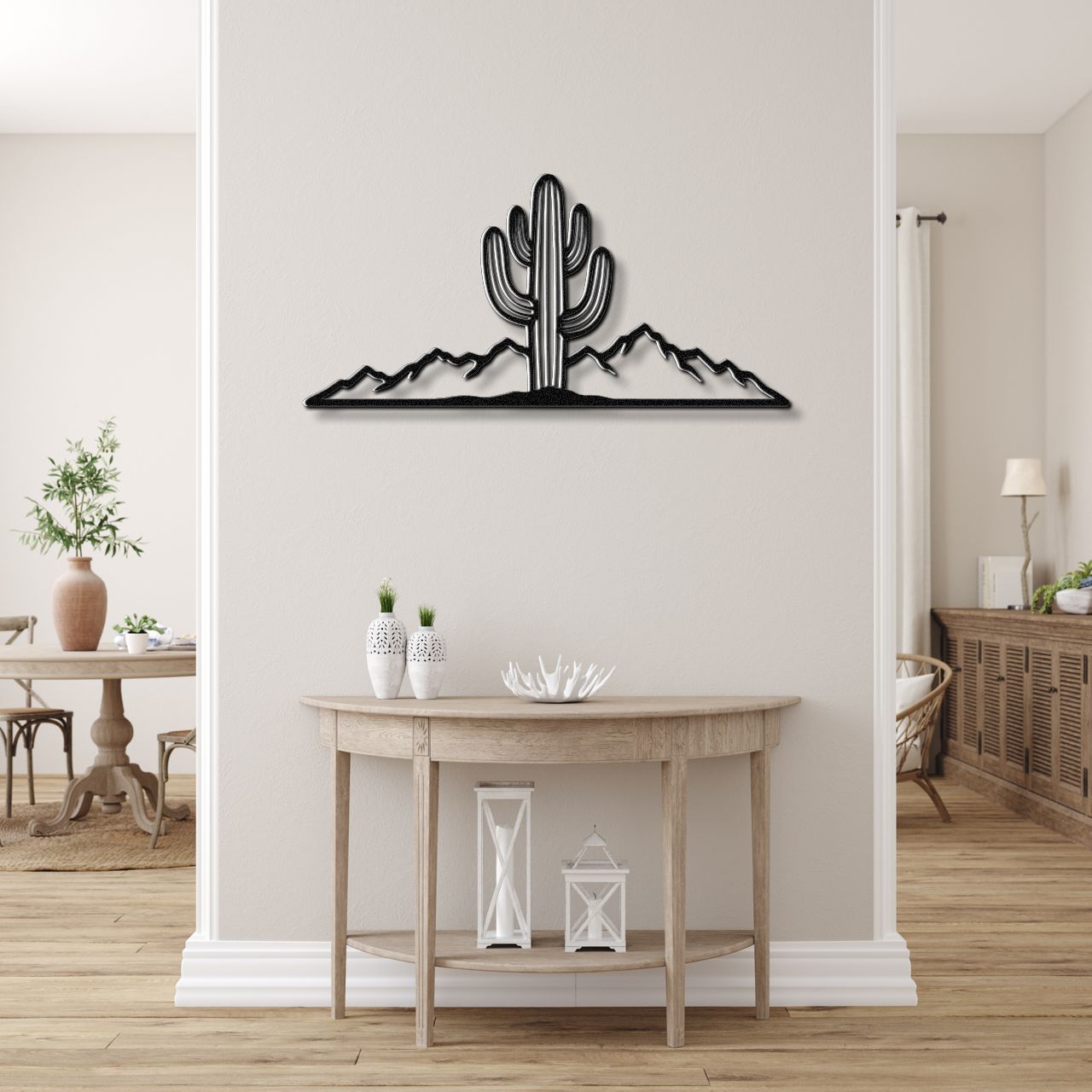 Saguaro Cactus with Mountains Metal Wall Art