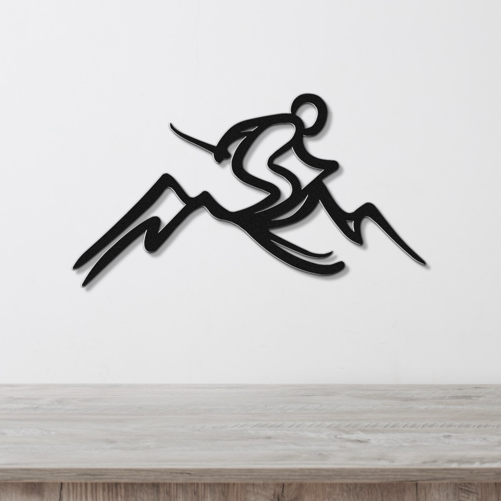 Skier and Mountain Metal Wall Art