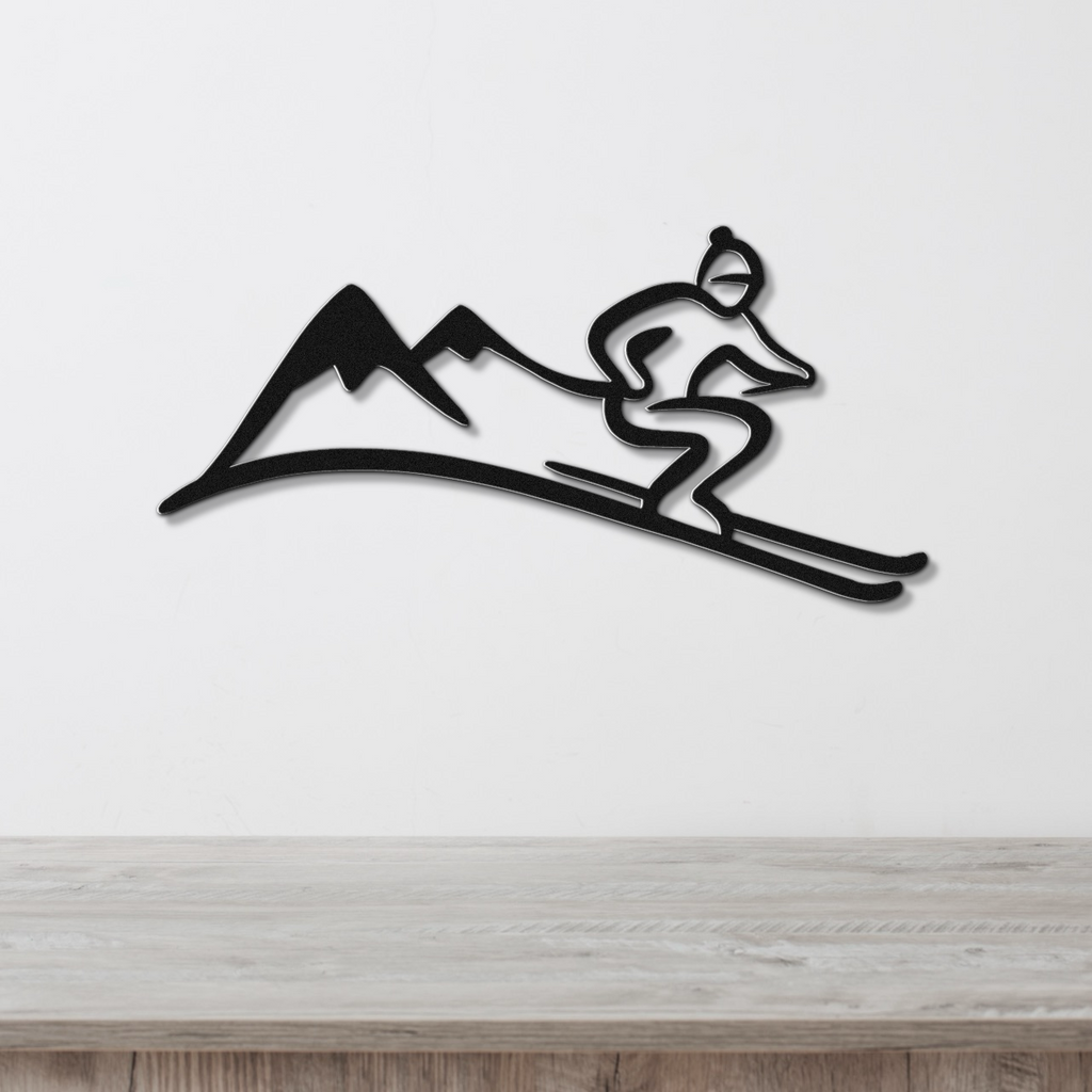 Skier and Mountain Metal Wall Art